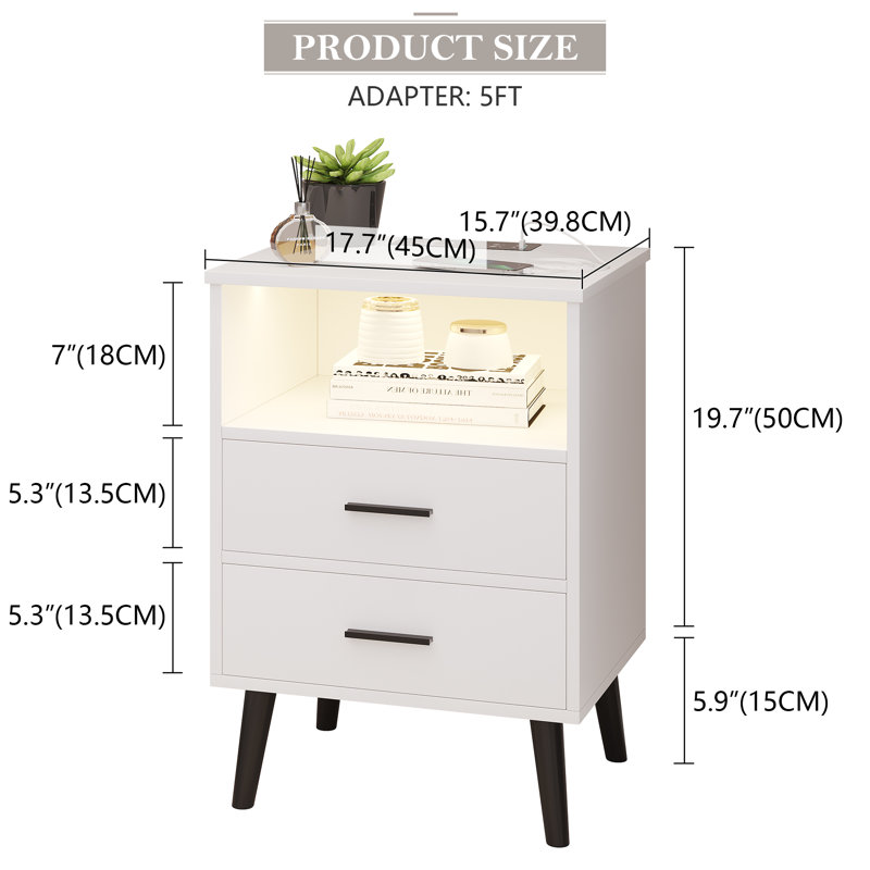 Boersma 45cm W Manufactured Wood Bedside Table, White/Black