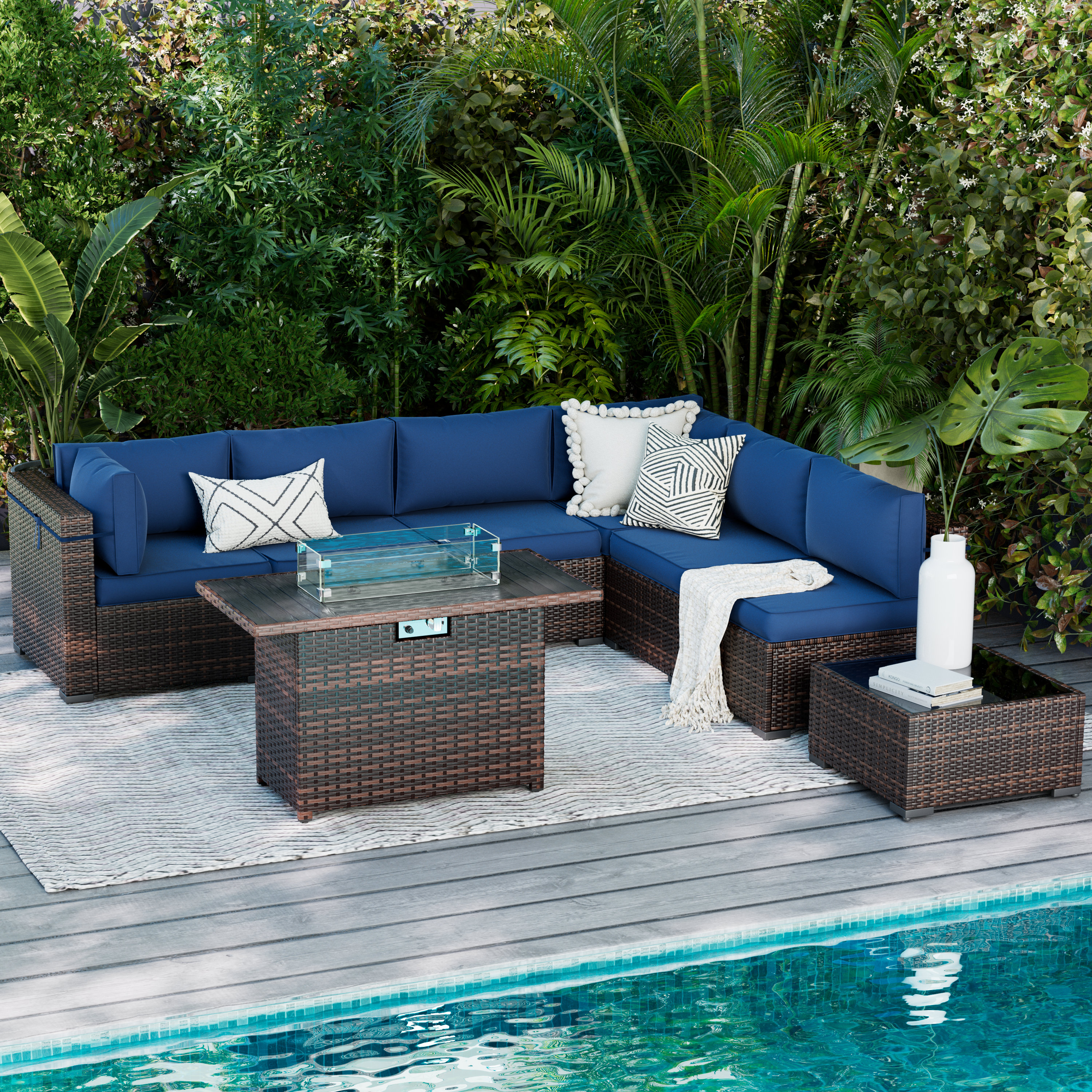 Wade Logan® Benboe 8 Piece Patio Sets With Fire Pit Table & Reviews