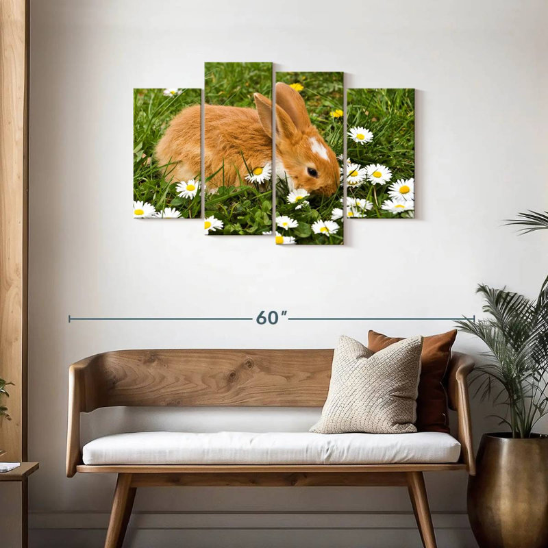 Brampt marguerites et lapin, H 27 po x l 43 po