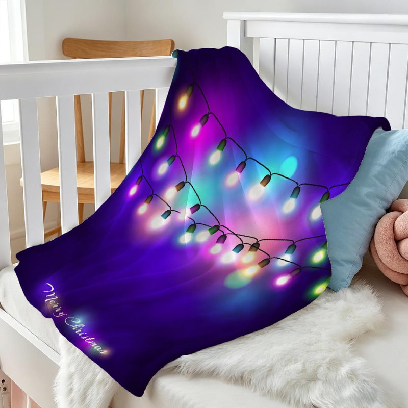 Jeté en molleton bleu ultra doux en flanelle, imprimé festif simple de lumières de Noël, Throw 30" x 40"