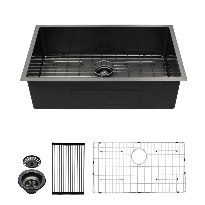 33X19x10"Undermount Single Bowl Stainless Steel Kitchen Sink, Matte Black