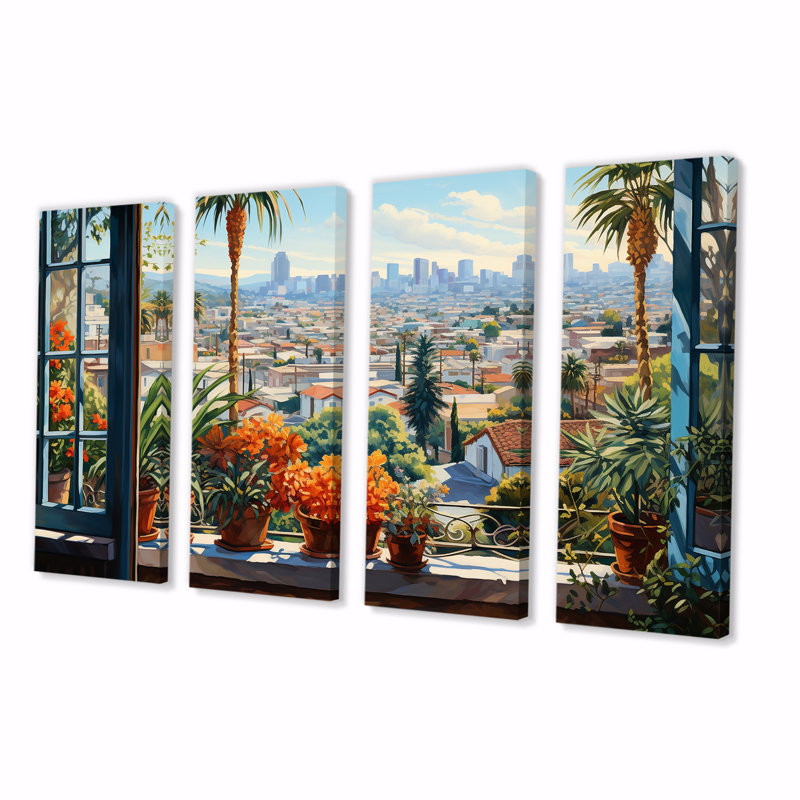 «Los Angeles Window View V - Los Angeles», art mural 4 pièces, H 32 po x l 64 po