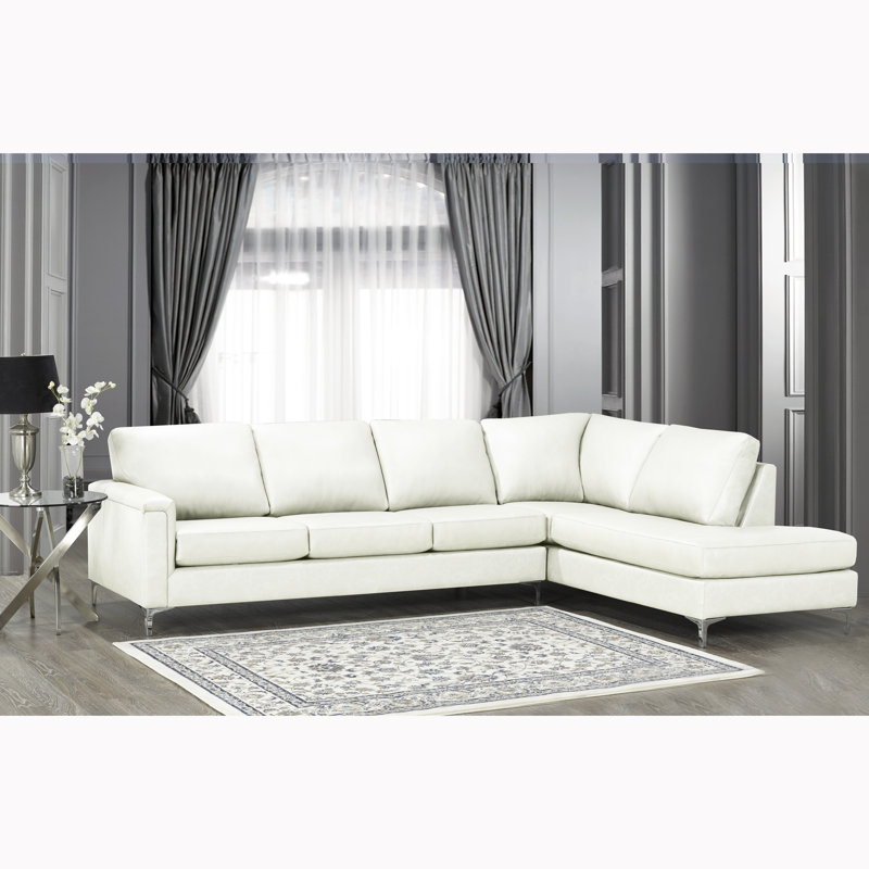 Canapé modulaire en cuir véritable 122,5 po Platte, Cuir véritable neige