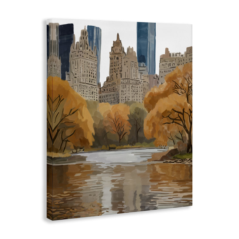 Art mural sur toile Autumnal New York Across River, design par Amelia Noyes, H 30 po x l 24 po