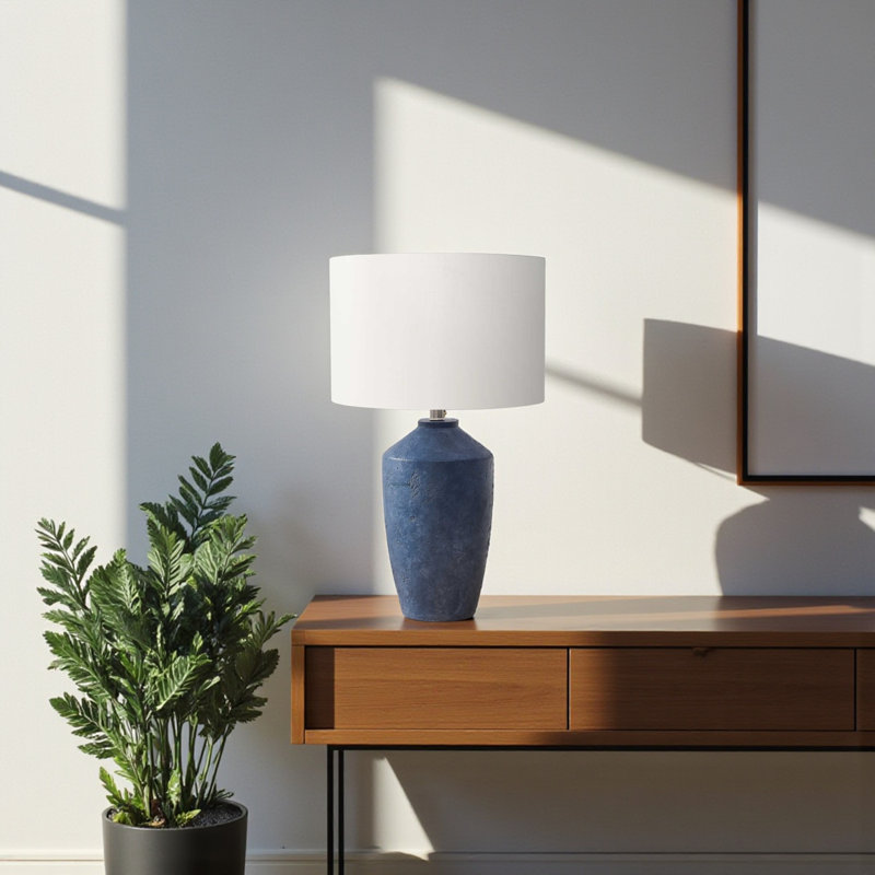 Frida Standard Concrete Table Lamp in Blue and Ivory Shade, 24.85'' H X 14.76'' W X 14.76'' D