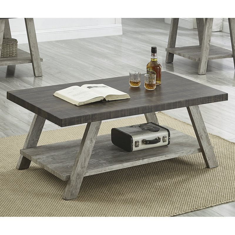 Table basse à 4 pieds avec rangement Angeleca, Noyer / gris