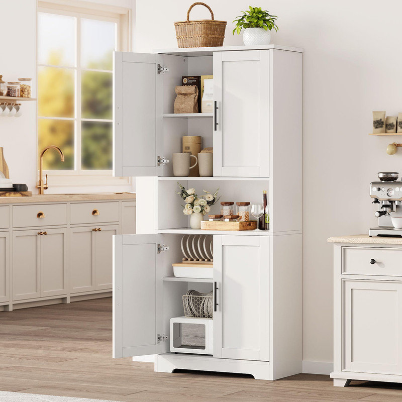 Grand garde-manger blanc, unité autoportante de 70 pouces avec portes et tablettes réglables pour un rangement dans plusieurs pièces