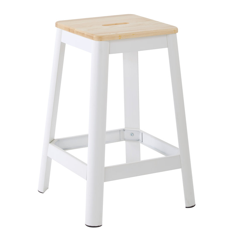 Tabouret de comptoir bar & Achilles, Blanc, Bois clair, Tabouret de bar (siège d'une hauteur de 29,5 po)