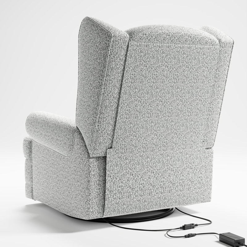 Salt and Pepper Boucle Swivel Recliner with USB Port