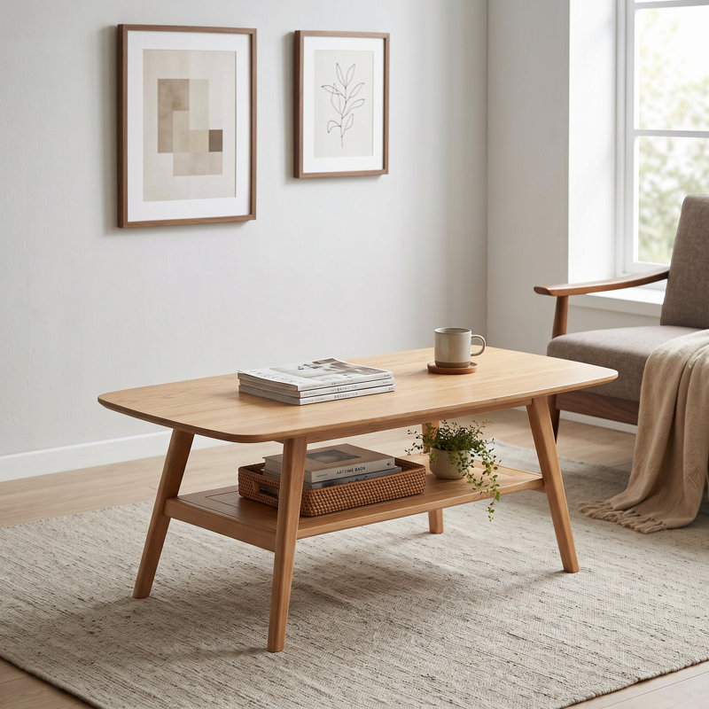 Coffee Table, Soild Wood Coffee Table, 17.32" H x 39.37" L x 19.69" W, Oak