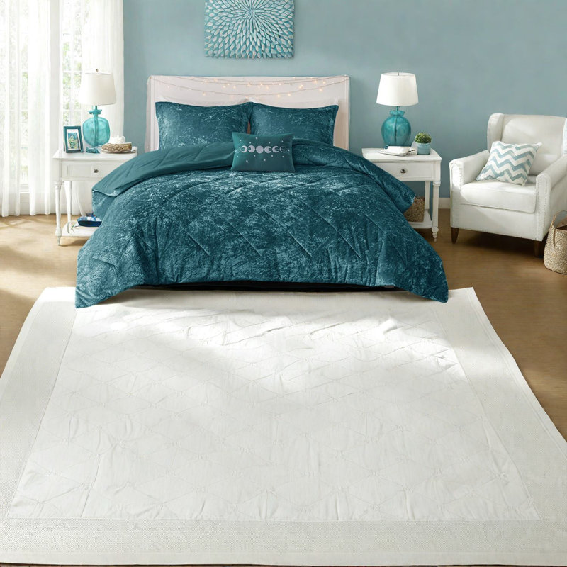 Ensemble de literie en velours luxueux bleu sarcelle, courtepointe en polyester pour les chambres modernes