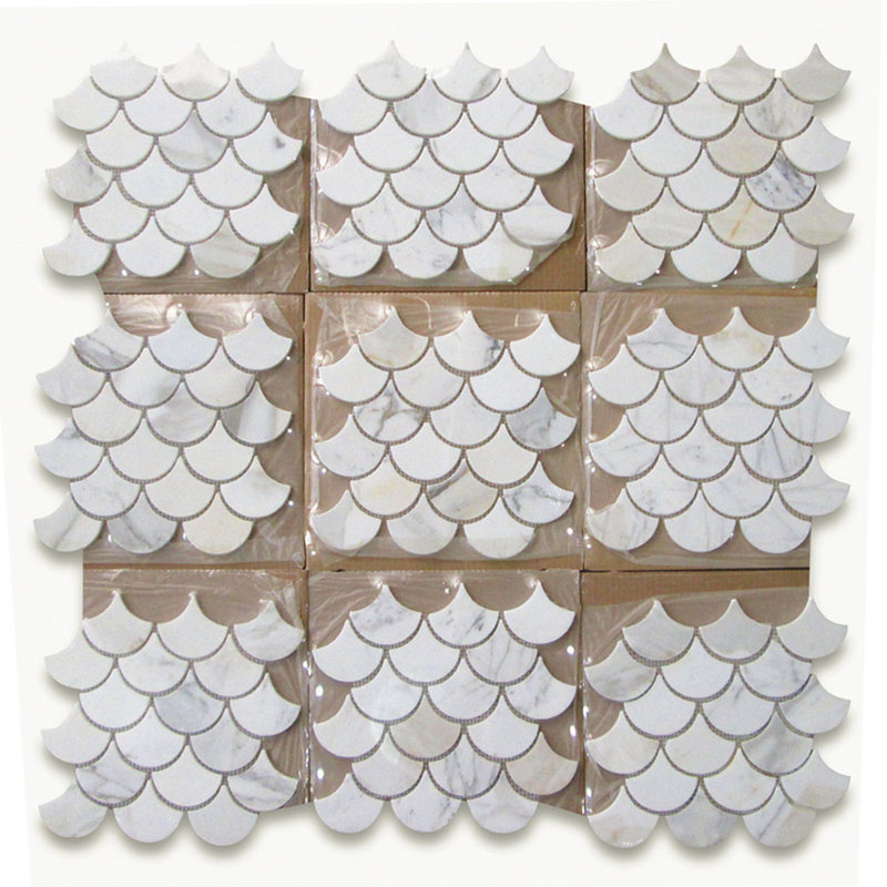 10 in. x 9 in. Marble Tile, Gray/White
