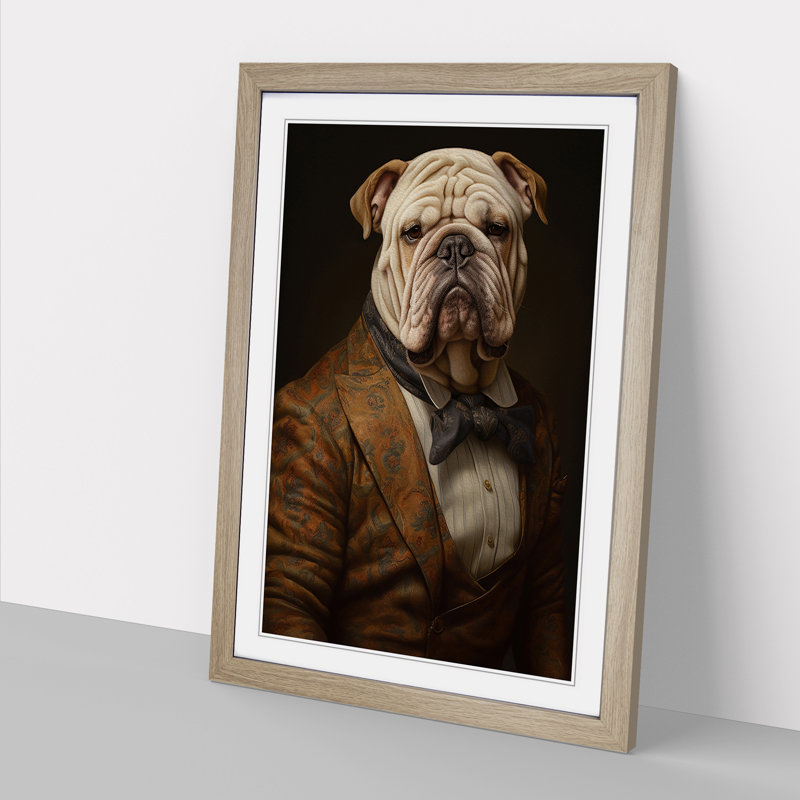 British Bulldog Classicism - Framed Print, 46cm H x 34cm W x 2cm D, Oak Framed