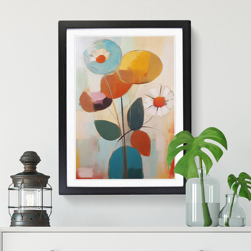 Modern Flowers Mid Century Vol.2 - Picture Frame Print, Black, 64cm H x 46cm W x 2cm D