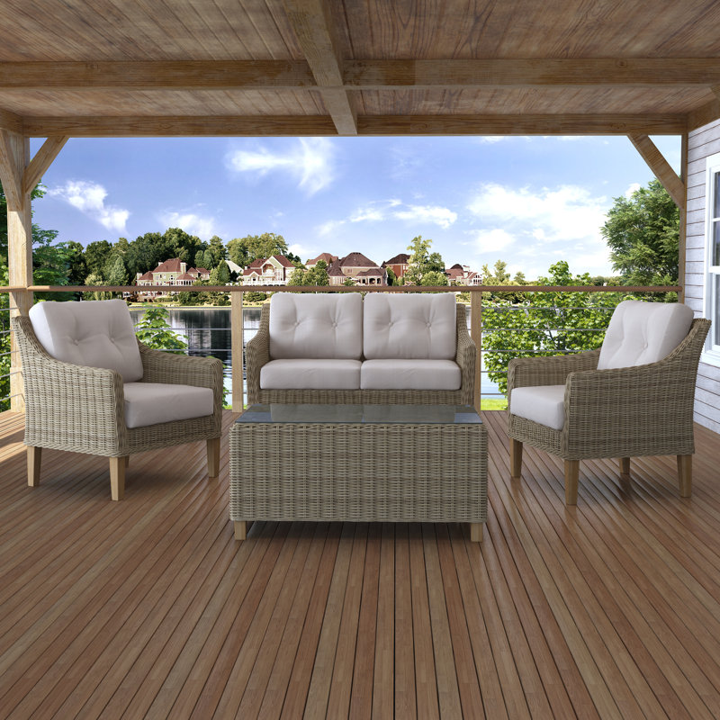 Cowden Brayden 4 Piece Outdoor Loveseat Lounge Chair Set