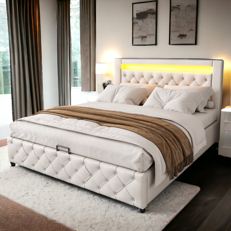 Breeyanna Upholstered Storage Bed, Double (4'6), White