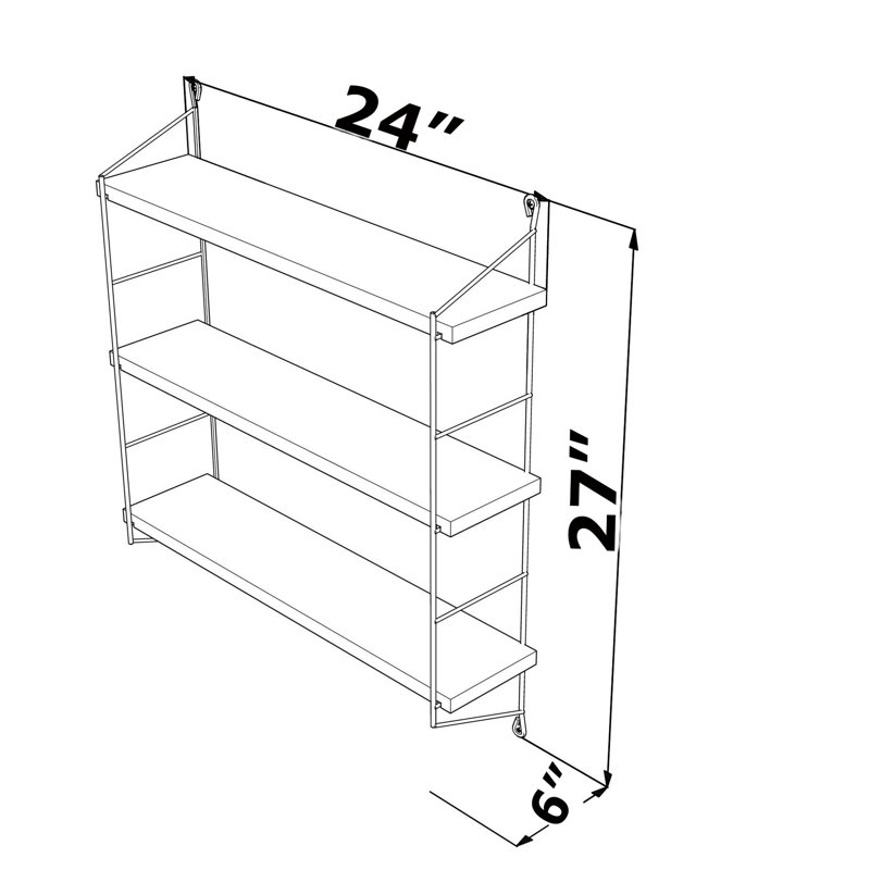 Pratique 3 tablettes murales en noyer avec cadre en métal jaune - pour organiser des livres ou des plantes., Noyer