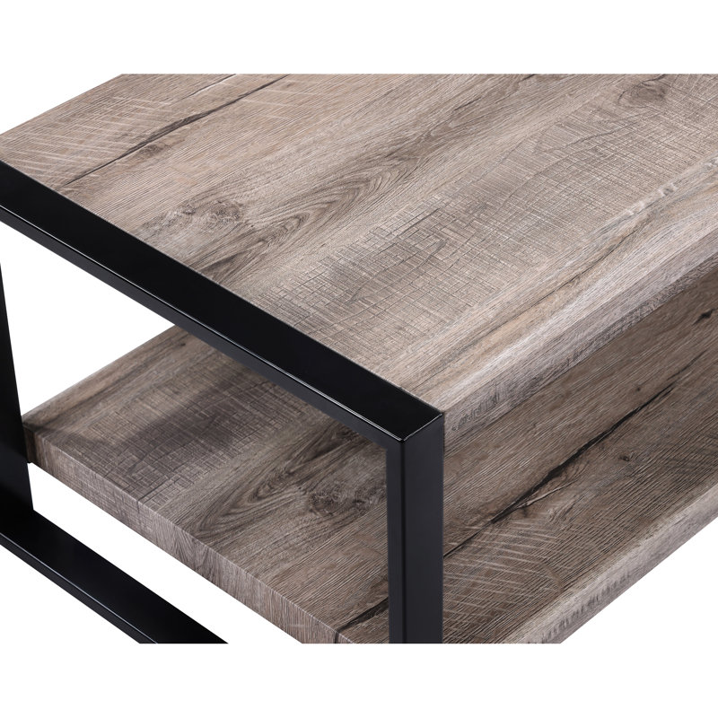 Table de bout rustique moderne avec double tablette de rangement de couleur brune