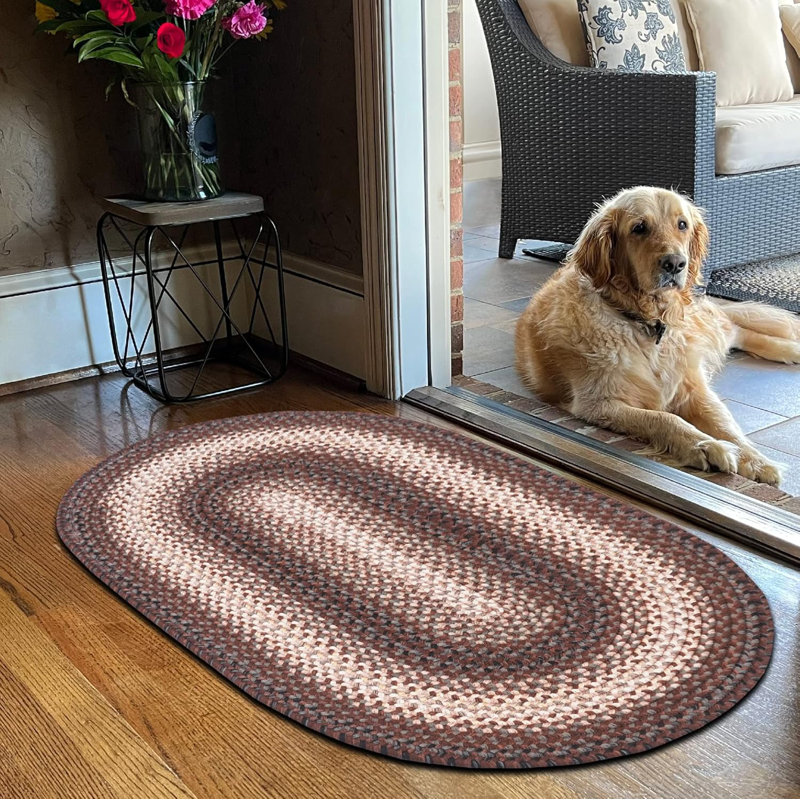  Braided Rug Washable Indoor/Outdoor Black/Brown/Tan/Gray Rug, Oval 1'8" x 2'6"