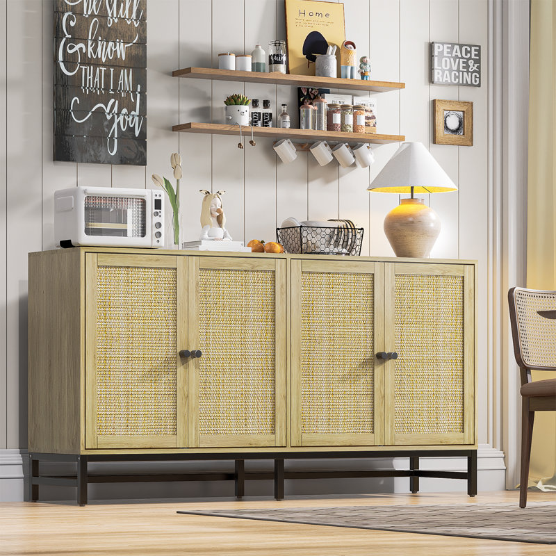 Buffet 59 po en rotin 59 po avec 4 portes Naturel, Naturel, 31,5 po H x 59 po L x 15,7 po P
