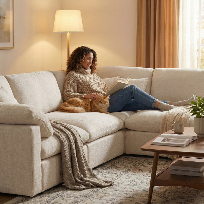 8 piece 145" Extra Deep Sectional Sofa Modern L-Shaped Modular Sectional Chenille Sofa with Ottoman, Pillow-Top Arms, and Plush Fabric Upholstery