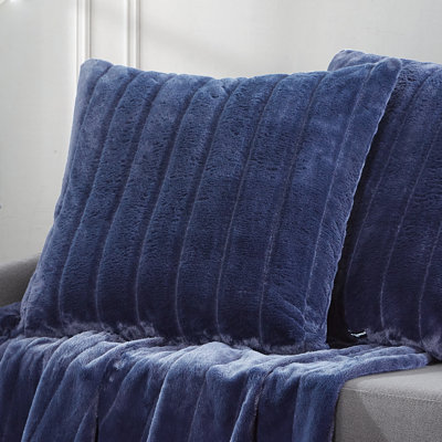 KLP 26x26 Channel Bunny Faux Fur Decorative Pillow Indigo