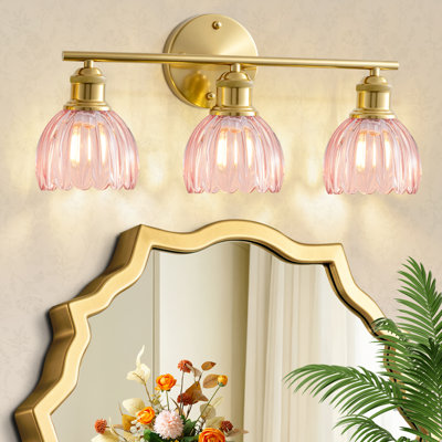Éclairage pour salle de bain moderne à 3 lumières avec abat-jour en verre tulipe ambré, éclairage mural de salle de bain pour chambre à coucher, cuisine, salon