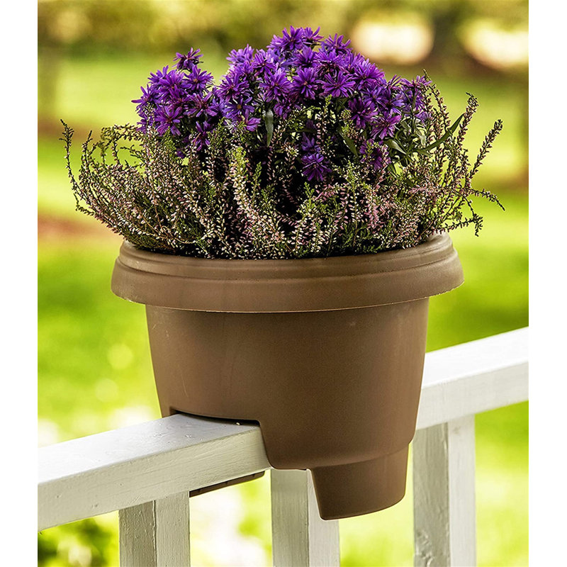 Jardinière ronde en plastique Classic Classic, H 12 po x l 14 po x P 14 po, Marron foncé