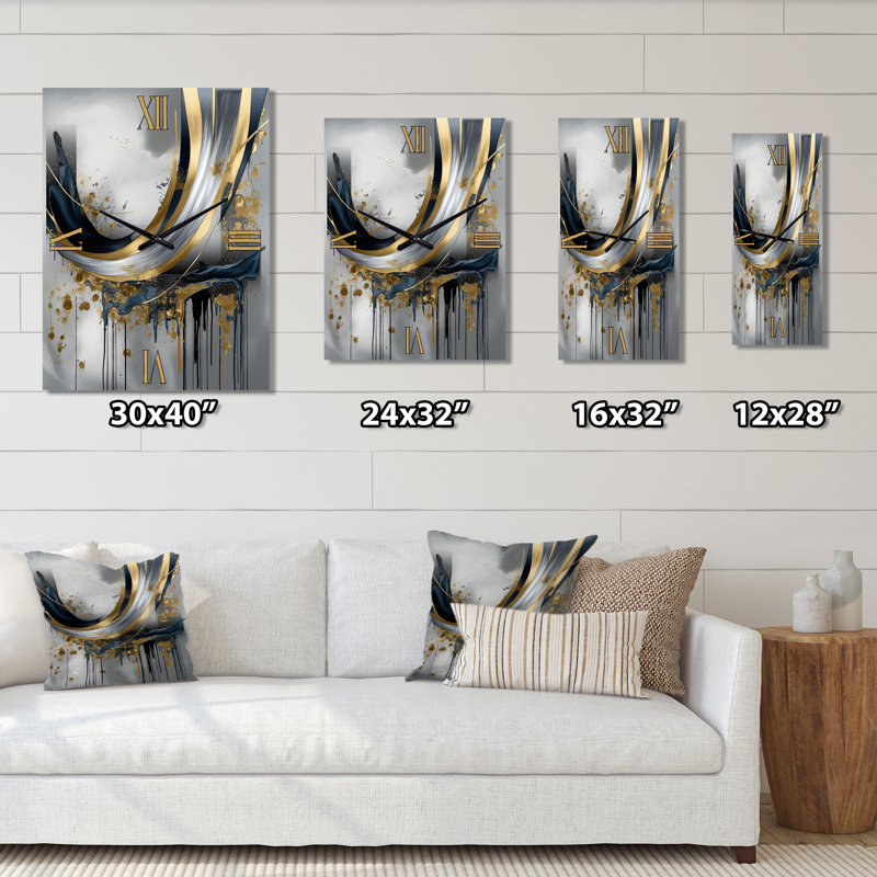 Shapes And Lines Abstract Marble V - Horloge murale abstraite, H 40 po x l 30 po
