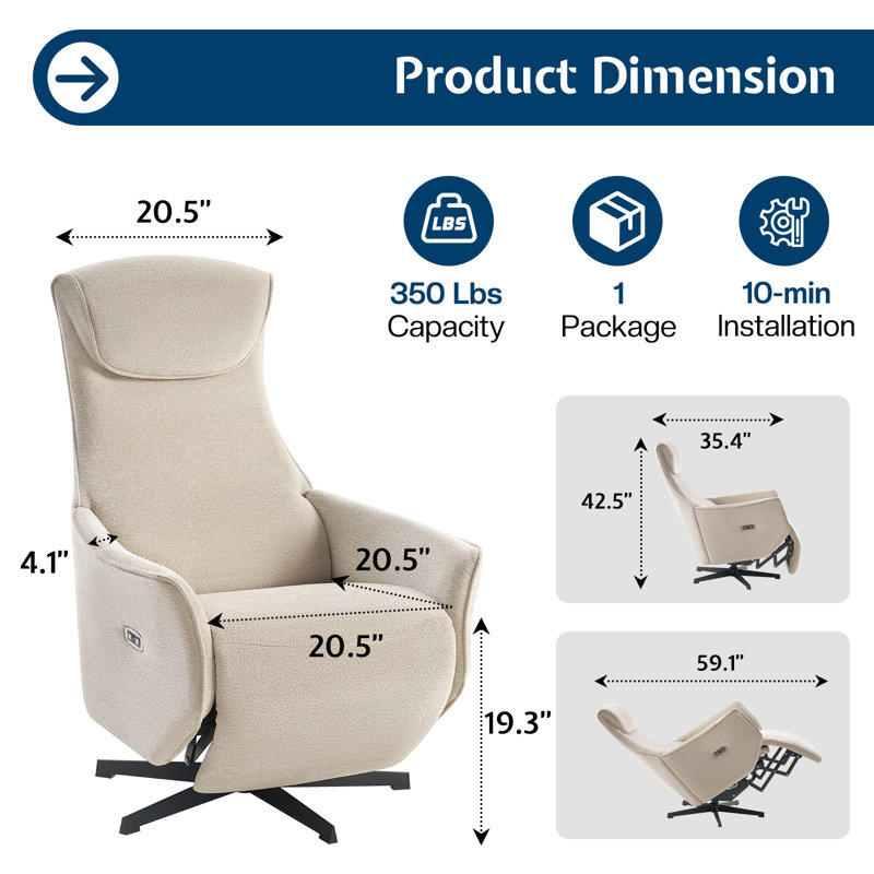 Power Zero Gravity Recliner Chair for Adults, Chenille Electric Recining Chairs, Beige