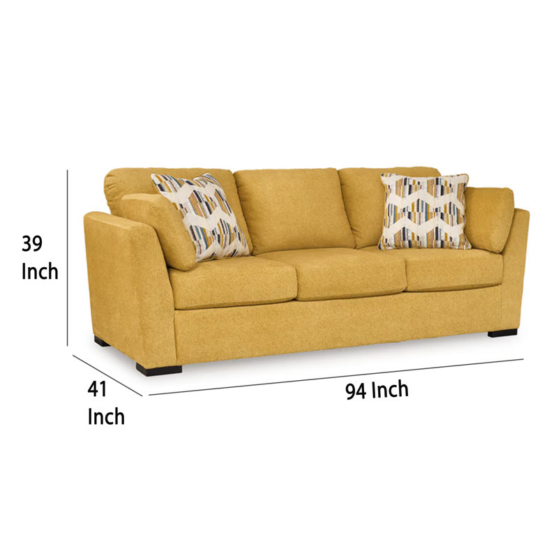 Canapé Vienne, 2 coussins décoratifs, velours jaune doux 92 pouces, Jaune