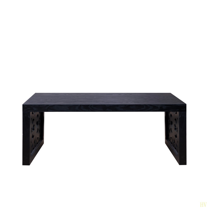 47.2" Solid  Carved Wood Coffee Table – Handcrafted Look With Ornate Side Panels, Black