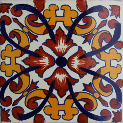 4.2" x 4.2" 9pcs TalaMex Zorita Mexican Clay Tile Handmade Talavera Backsplash
