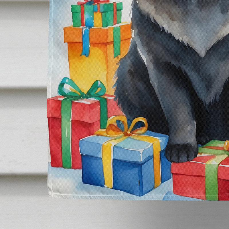 Drapeau de Noël maison de renne, Chow-chow noir