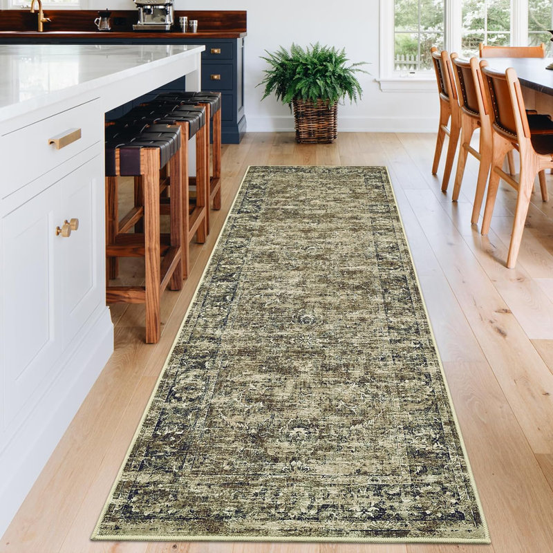 Tapis de couloir lavable 2 x 6 - Design vieilli, antidérapant, tapis de bain doux pour la cuisine, le vestibule, la buanderie
