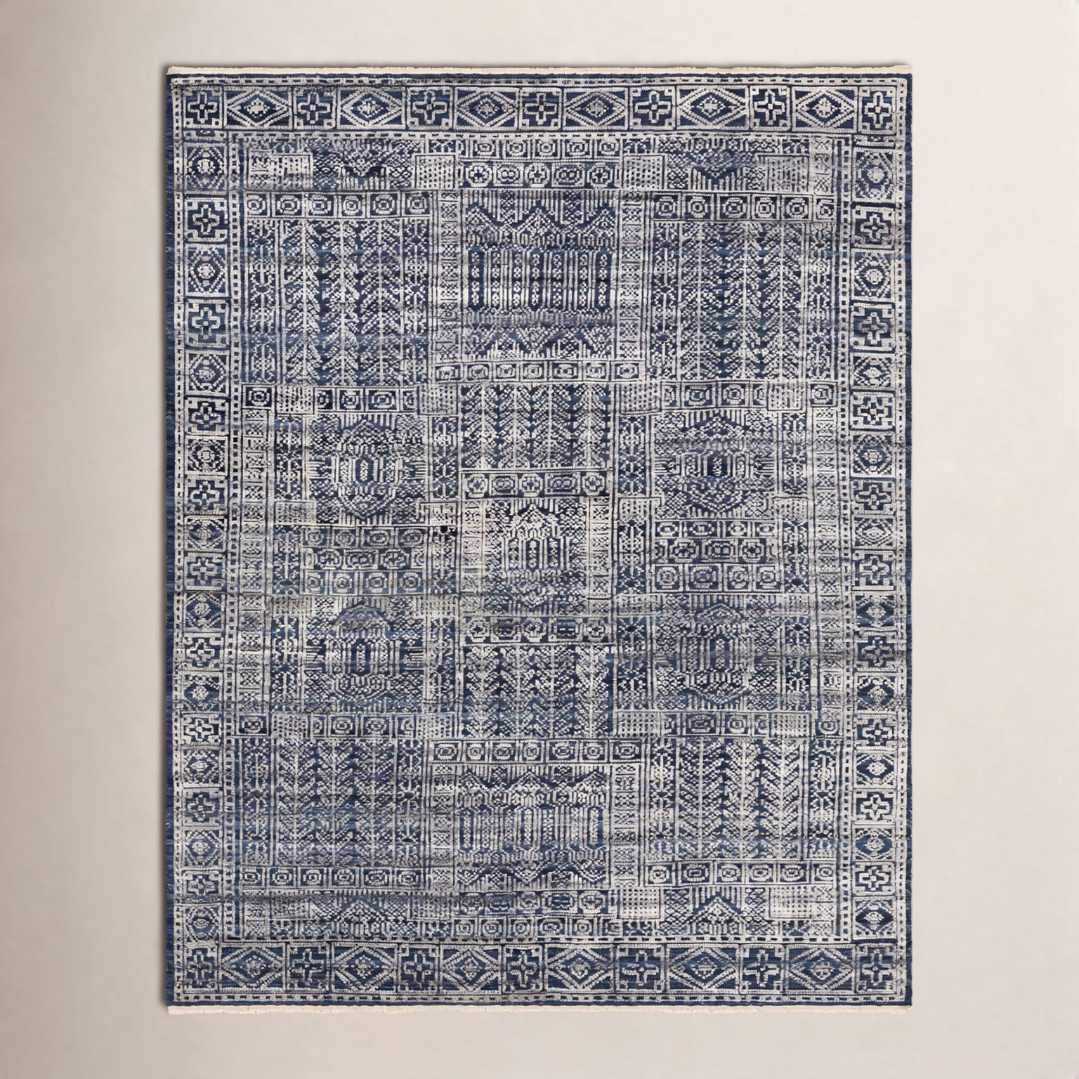 Indrakumar Dark Blue Hand-Knotted Rug, Rectangle 4' x 6'