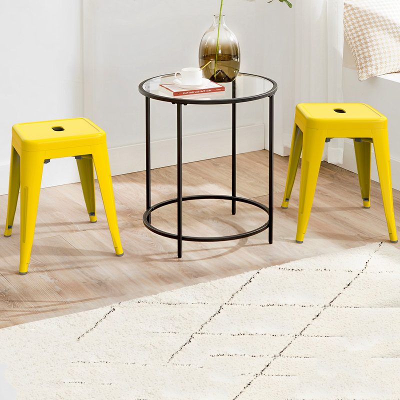 18 Inch Industrial Metal Counter Stools, Stackable Classroom Stools, Backless Metal Dining Chairs For Indoor Outdoor, Kitchen Bar Stools (Set of 2)