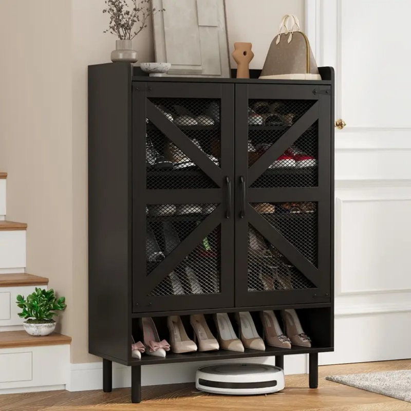 Shoe Cabinet With Mesh Doors, 6-Tier Shoe Storage Cabinet With Adjustable Shelves & Wood Legs, Shoes Rack Organizer For Entryway, Hallway, Closet, Living Room