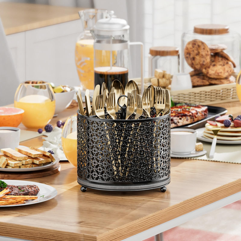 360° Rotating Kitchen Utensil Holder,Large Silverware Caddy,Black
