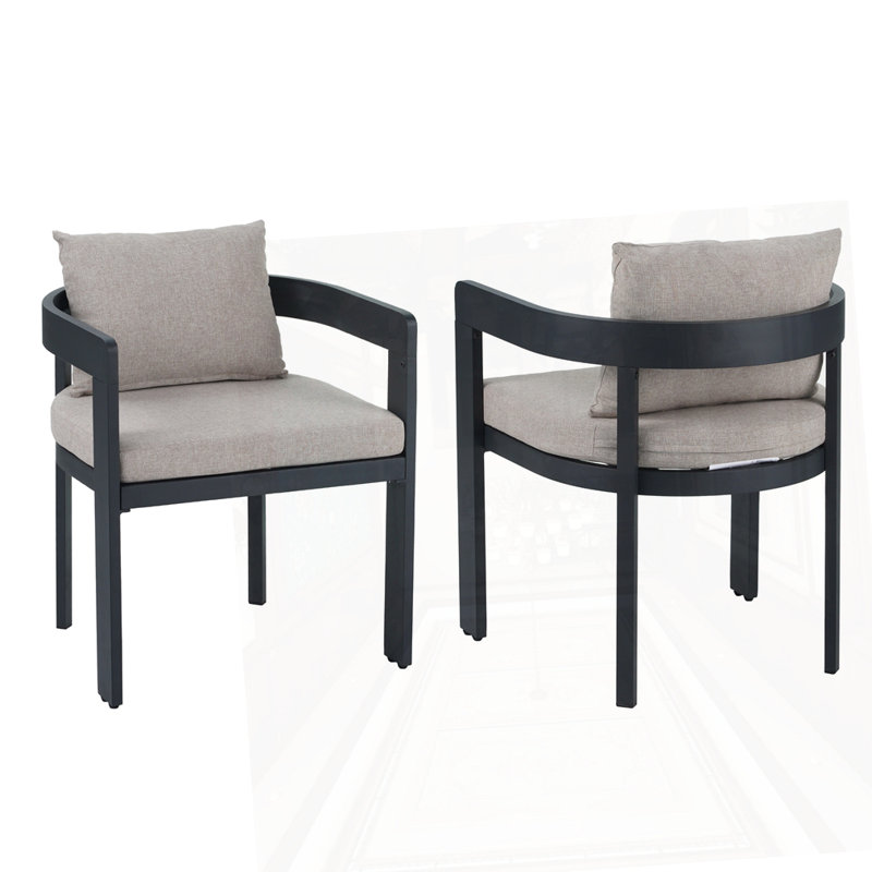 Outddor And Indoor Aluminum Dining Chair Set Of 2, Gray Cushion/Black Frame