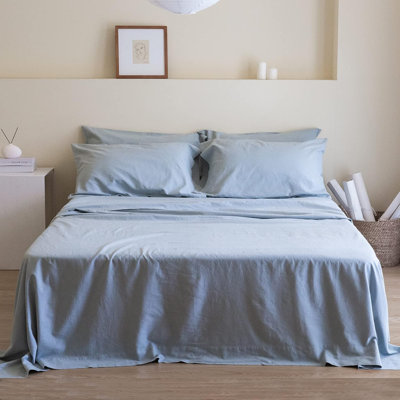 Ensemble de draps de couleur unie - 6 pièces, 4 taies d'oreiller, 1 drap-housse, 1 drap plat