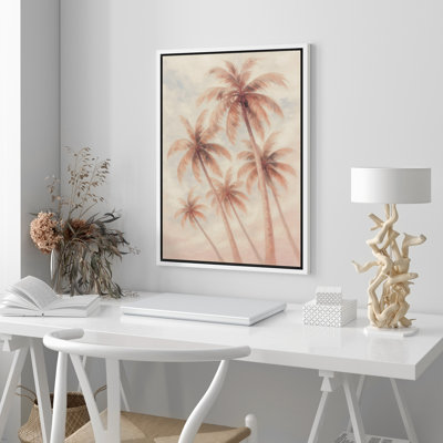Blush Pink Palm Trees Framed Canvas Wall Art Print, Tropical Botanical Print with Soft Pastel Tones