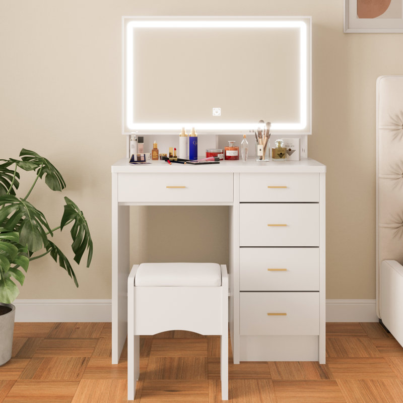 Bureau de coiffeuse avec miroir et lumières