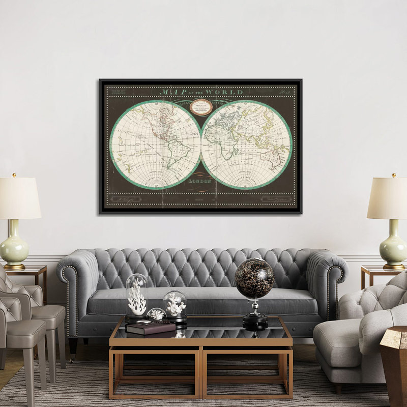 «Torkingtons World Map Slate» par Sue Schlabach, impression sur toile tendue, H 40 po x l 60 po x P 1,5 po