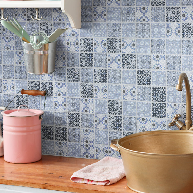 Classico 2" x 2" Porcelain Grid Mosaic Wall & Floor Tile, Blue/White