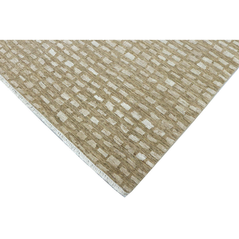 Hand Knotted Geometric Area Rug in Brown/Ivory, Rectangle 5' x 8'