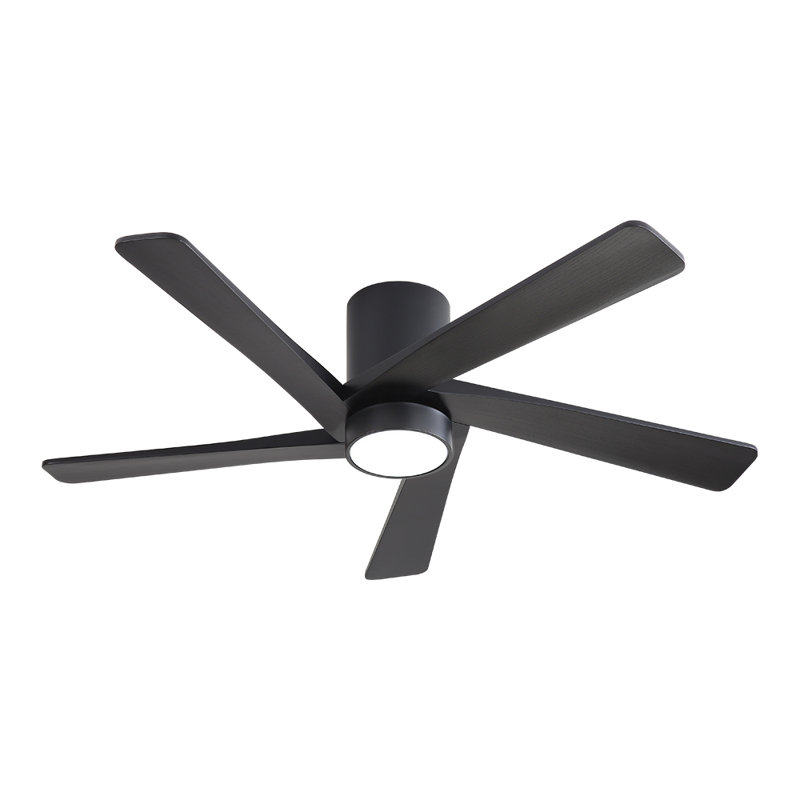 5 Solid Wood Blades Indoor Ceiling Fan With Light Kit And Remote Quiet DC Motor, Black/Black, 54"
