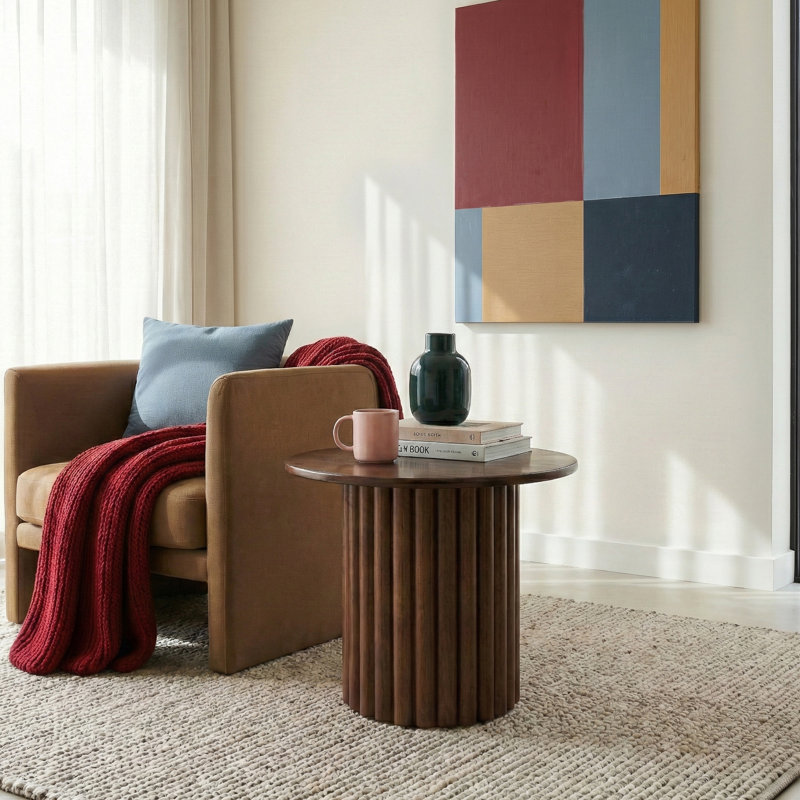 Table de bout ronde en bois massif Camelot