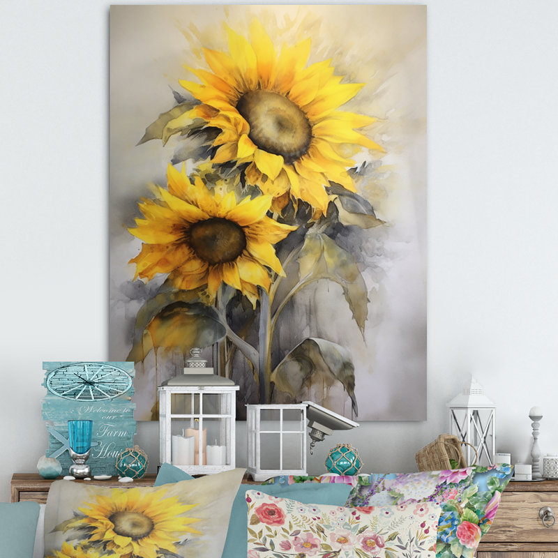 Jaune, jaune, doré, art floral sur toile, 40" H x 30" W, Toile tendue