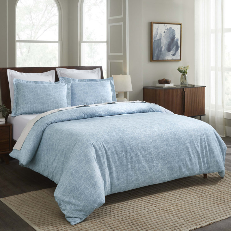 Ensemble de housse de couette chaude à deux tons 100% flanelle de coton Melange, Bleu délavé